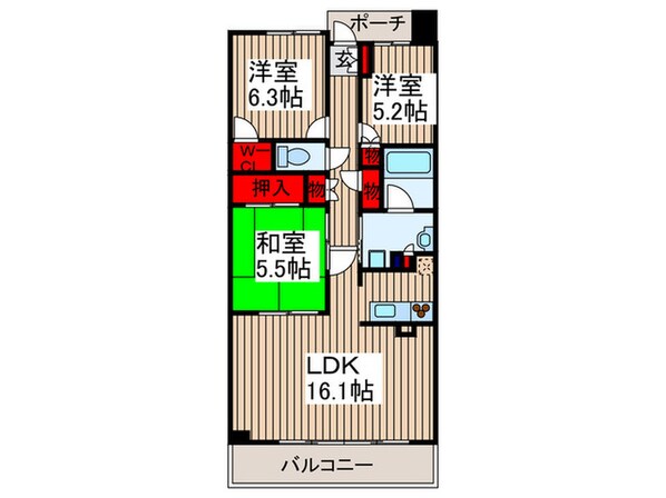 ﾌﾟﾗｳﾄﾞﾀﾜｰ武蔵浦和ﾃﾗｽ（804）の物件間取画像